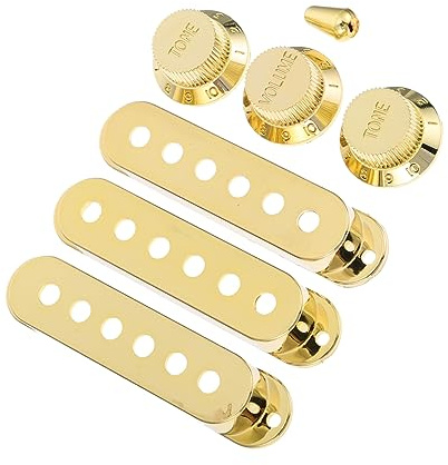 7 Stück Goldene Tonabnehmerabdeckungen für E-gitarren, Kunststoff | 48/50/52mm, 2t Plus 1v Schalterkappen, Schützt vor Flecken, Rost und Abrieb