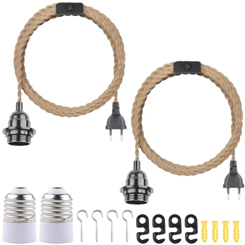 BlueXP 2 Portalámparas E27 Cable 4,5M con Interruptor | Kit lámpara DIY con enchufe y bases E27 para luces colgantes comedor dormitorio y cafetería