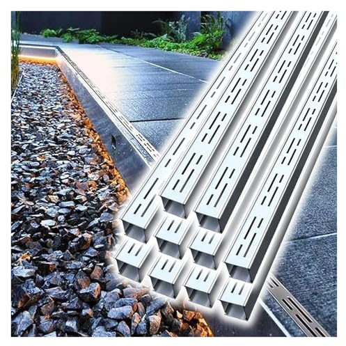 Canaleta de Desagüe, Canal de drenaje de hormigón para entrada de vehículos, garaje, jardín, parque y acera. Kit de drenaje de zanja delgado de acero inoxidable, canaletas exteriores empalmables y re