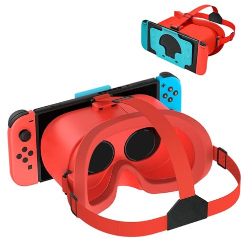 Auriculares VR compatibles con Nintendo Switch & Switch OLED, gafas de realidad virtual con lentes HD ajustables (rojo)