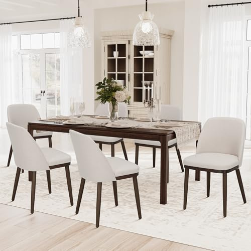 COLAMY Gepolsterte Esszimmerstühle 6er Set, Moderne Küchenstühle mit Rückenlehne, Stoffstuhl mit Holzbeinen für Esszimmer, Küche, Restaurant, Beige