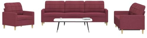 Hoopleep 3-TLG. Sofagarnitur Weinrot Stoff, Polyestergewebe, Metallrahmen, gemütlich, 1 Sessel, 1 Zweisitzer, 1 Dreisitzer, Wohnzimmer Couch Set für Entspannung, 110 kg pro Sitz