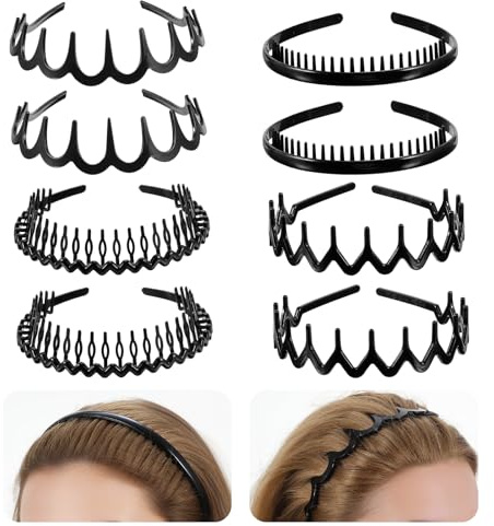 Guduling 8 stycken sicksack hårband damer, zegt zag pannband, hårband män, halkfritt hårband för dagligt smink, sport, fitness och yoga (svart)