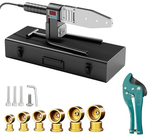 Soldadora de Plástico para Tuberías PPR 1500W, Máquina de Soldadura | Temperatura Regulable 100-320°C para Tubos Ø20/25/32/40/50/63 mm, Incluye Cortador de 42mm y 6 Accesorios
