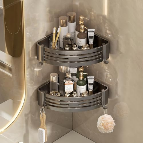Sufdari Duschablage Ohne Bohren Ecke, Wasserdichter und Rostfreier Duschregal, Badezimmer Regal Organizer, Shampoo Duschgel Halterung für Dusche & Küchenrega (2 Stück