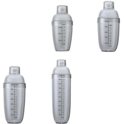 SHINEOFI Set 5 Shaker per Cocktail in Plastica Trasparente 350-1000ml con Bilancia Graduata e Coperchio, Resistente a Temperature da 20℃ a 120℃, Utensili Bar per Miscelazione Bevande e Uso