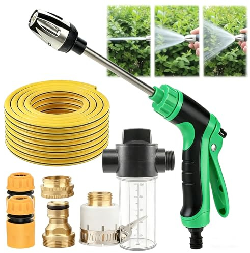 Aquoxis Power Washer: Accesorio de Hidrolimpiadora de Acero Inoxidable, Herramienta de Limpieza de Alta Presión (15X), Boquilla Universal para Mangueras (Green,Washer Set + 5m Hose)