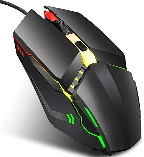 Bewinner Souris de Jeu Filaire, Souris Optique Ergonomique 4D avec éclairage RVB 7 Couleurs, 4 Boutons et DPI Réglable, 5 Millions de Clics, Plug & Play pour PC, Ordinateur Portable