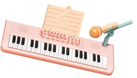 Omquot Tastiera di Musica Organo Elettronico 37 Tasti Giocattolo Educativo per Bambini Batteria Integrata Microfono, Custodia in Plastica (Rosa)