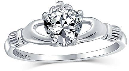 Personnalisez BFF Sœur de Sororité Solitaire CZ Celtique Irlandais Amitié Promesse Couronne Cœur Bague Claddagh Pour Femmes Adolescente en Argent Sterling .925 Personnalisable