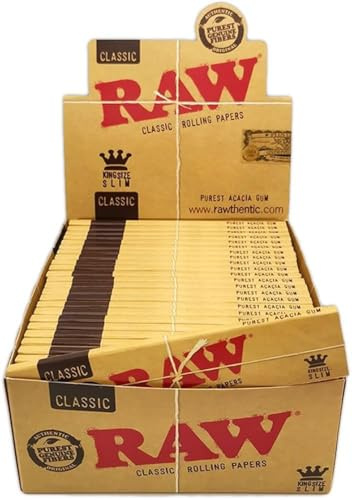 Raw King Size Slim Boite de 50 Carnets de Feuilles à Rouler