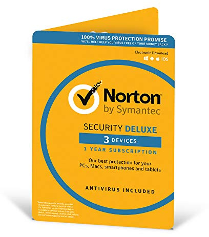 Norton Security Deluxe 2019 | 3 Devices | 1 Year | Antivirus Included | PC/Mac/iOS/Android | Activation Code by Post