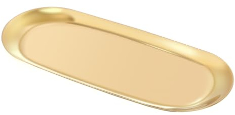 Bandeja decorativa dorada, bandeja de joyería de acero inoxidable, bandeja de tocador, bandeja de platos, bandeja de almacenamiento de té, frutas, organizador de joyas, dorado, ovalado (dorado)