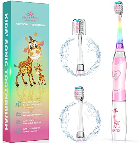 Elektrische Zahnbürste Kinder ab 3-6-8-12 Jahre mit buntem Regenbogen-LED-Licht Integrierter Timer 90% abgerundeten Borsten Schallzahnbürste für Kleinkind (Kind Rosa)
