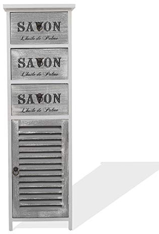 Rebecca Mobili Highboard, Schrank für Bad Küche, Weiß, Design Shabby, mit 3 Schubladen und 1 Tür, Wohneinrichtung – Maße: 102 x 32 x 27 cm (HxLxB) – Art. RE6089