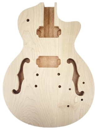 Yinfente E-Gitarrenkörper Mahagoni + Ahorn-Oberseite, halbhohler Gitarrenkörper, unlackiert, Set in Ferse, DIY-Gitarren-Ersatz