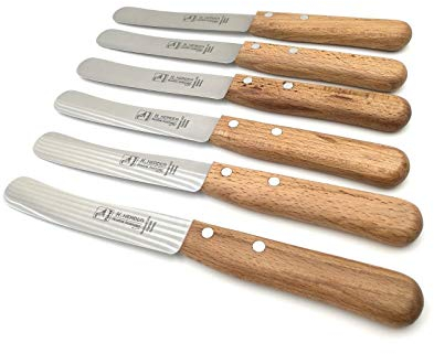 6 Herder Solingen Buckelsmesser Frühstücksmesser Brötchenmesser Buttermesser 22cm Spezialstahl 1,5mm stark rostfrei Buche echter Handabzug
