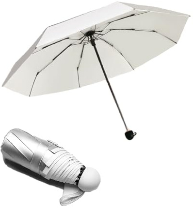 WULUN Mini Taschenschirm Silber Sonnencreme Regenschirm mit Doppelschicht Futter Stoff, UV-Schutz Regenschirm für Sonne Oder Regen…