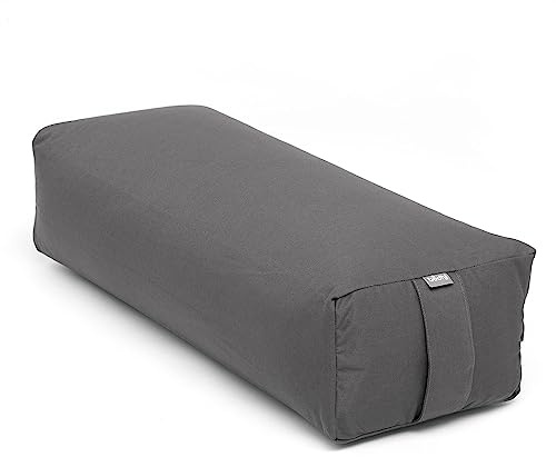 bodhi Yoga Salamba Bolster Eco | Housse lavable en coton 100% biologique | Rouleau de yoga carré fourré à l'épeautre bio | Dimensions : 64 x 25 x 17 cm | Anthracite