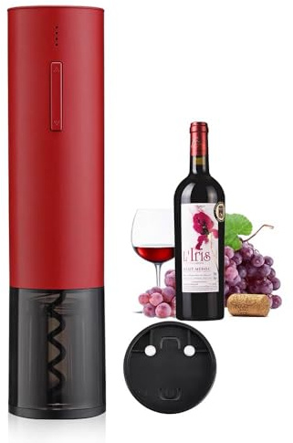 Electric Wine Opener, Automatic Electric Wine Bottle Corkscrew Opener, Cordless Electric Corkscrew Wine Cork Remover, Easy to use with USB Charging (Stainless Steel) (Red)