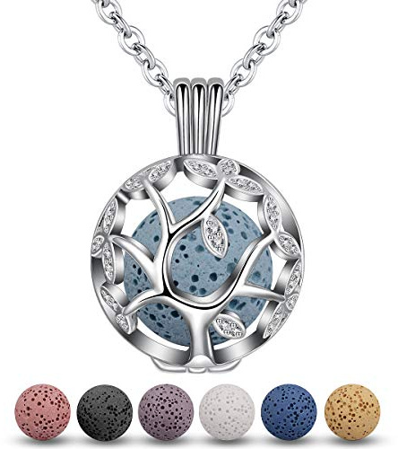 EUDORA Harmony Ball Aromatherapy Necklace Essential Oil Diffuser Pendant with 7PCS Lava Stone Beads for Women Girls Nice Gift Jewellery, 24 inches