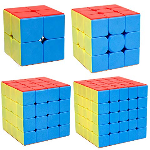 OJIN MoYu MOFANGJIAOSHI Cubing Classroom MFJS Meilong Specific Cube Bundle 2x2 3x3 4x4 5x5 Puzzles Cube Set with Gift Packing + Four Cube Tripods (Stickerless)