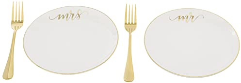 Lillian Rose Mr and Mrs Cake Plates with 2 Forks Wedding Cake Ceremony Alternative Set (PL102)