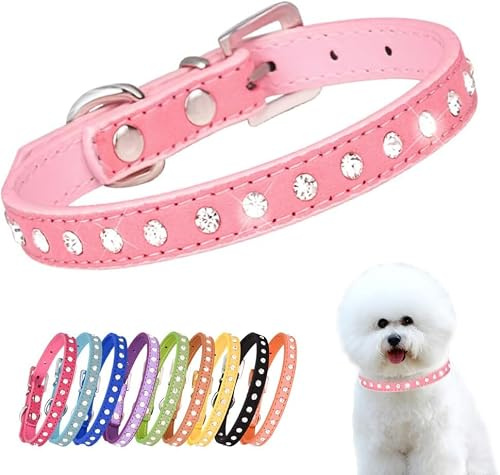 haoyueer Hundehalsband aus Veloursleder, glitzernd, elegant, 1 Reihe, mit Strasssteinen besetzt, klein, Rosa