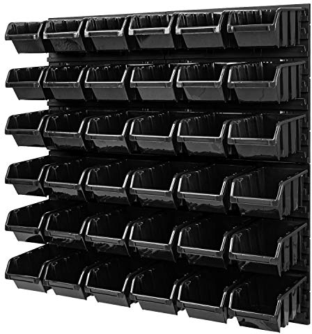 Stapelboxen Lagersystem - 772 x 780 mm - Wandregal 36 Stück Boxen Werkzeuglochwand Schüttenregal (Schwarz)