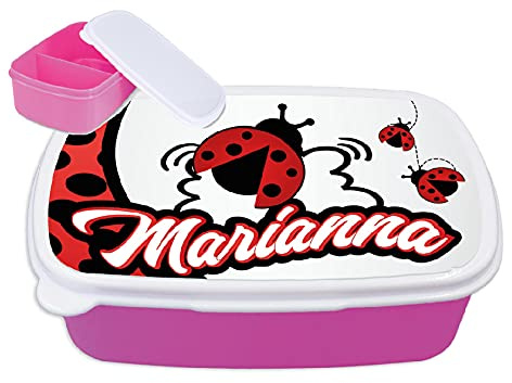 gadgeteventi Contenitore Porta Pranzo merenda Bimbi Personalizzabile Coccinelle Adatto per Il Tuo Bimbo Quando va a Scuola (Rosa)