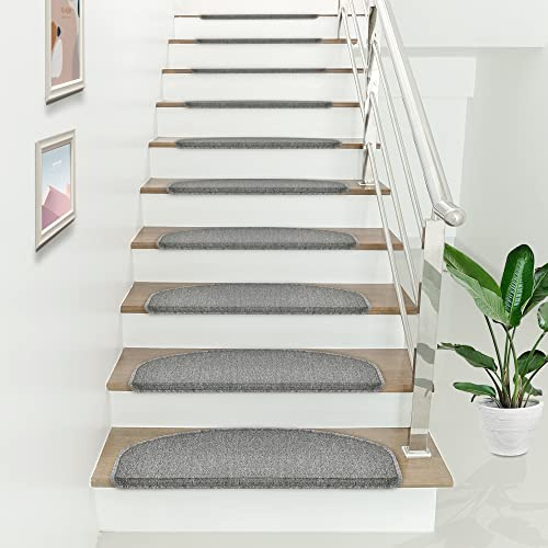 [en.casa] Juego de 15 Alfombrillas de Escalera Set de Alfombrillas para Peldaños Autoadhesiva Antideslizante Amortigua Sonidos Protección Polipropileno 65 x 24 cm Gris Claro