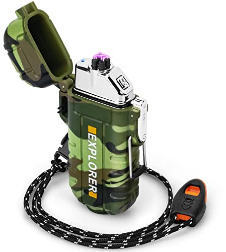 Wasserdicht & Winddicht Feuerzeug Elektrisch für Outdoor Survival Ausrüstung, Professionelle Type-C Wiederaufladbares Feuerzeug, Dual Arc Feuerzeuge Kits für Camping Wandern überlebensausrüstung