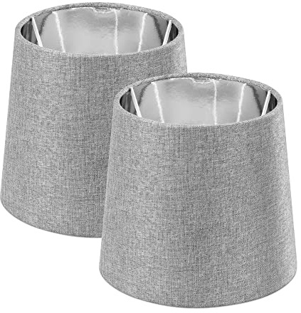 Navaris 2x Lampenschirm Tischlampe E14 rund - 15,2x13,7x17,2cm - Lampenschirme für Tischlampen Set - E 14 Leuchtenschirm - Grau Silber