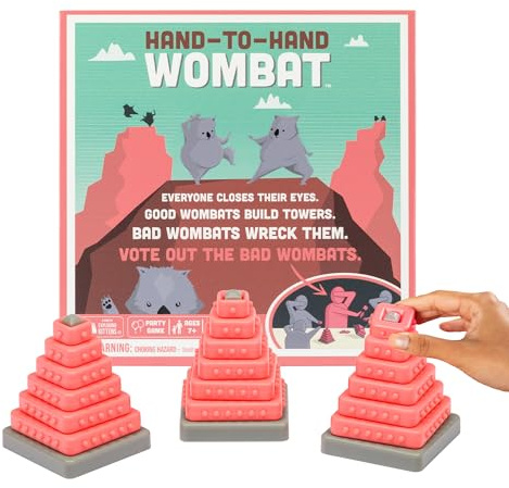Exploding Kittens Hand to Hand Wombat – Fast-Paced Party Game of Tower Building and Secret Sabotage – A Social Deduction Challenge for 3-6 Players Ages 7+ - Fun For Family Game Nights