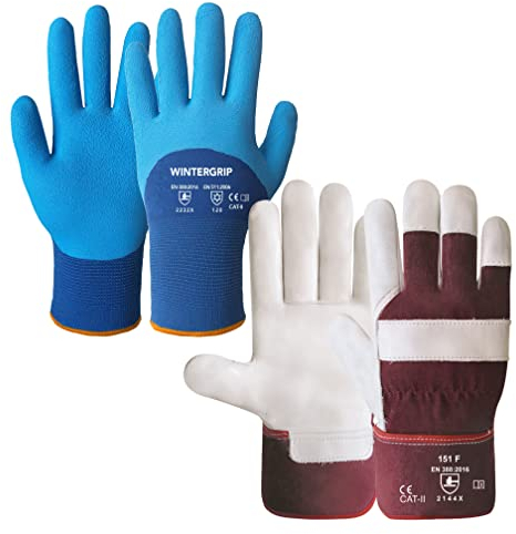 DOJA Barcelona | Arbeitshandschuhe Herren | Gartenhandschuhe Wasserdicht + Thermo Handschuhe aus Kalbs Narbenleder - Flanell |Wasserfeste Thermohandschuhe | Winter Lederhandschuhe | Leder Handschuhe