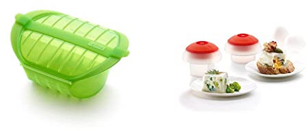 Lékué Ogya 1-2 verde Estuche Vapor, silicona platino, Personas + Kit 2 OVOS (Cub + CIL) Blanco, Silicona, Translúcido, centimeters