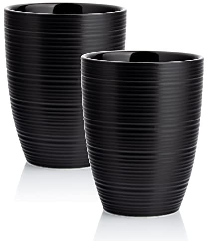 MELOX - Set di 2 tazze da latte macchiato Tornado Line Porcellana Nero senza manico - 2 tazze da 300 ml per latte, caffè e cappuccino a pareti spesse - tazze da caffè in design italiano