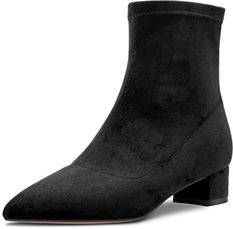Castamere Mujer Chunky Ancho Bajos Heel Cerrado el Dedo del pie Puntiaguada Punta Botines Slip-on Cremallera 3.5 CM Heels Clásico Cute Zapatos Negro 40 EU
