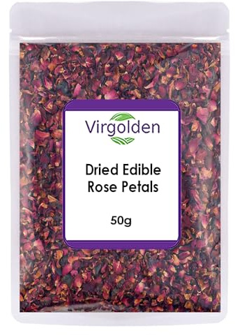 Dried Edible Rose Petals 50g by Virgolden - Premium Dried Flowers Natural Scent. Bath. Spa. Wedding Confetti. Craft Bath Bomb