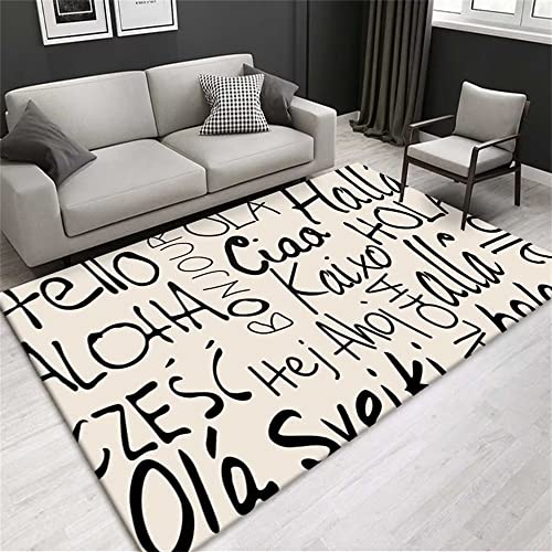 DJHWWD Lounge Ecke Teppich für Kinder Moderner rechteckiger beige schwarzer Schlafzimmerteppich auslegeware 140X200CM