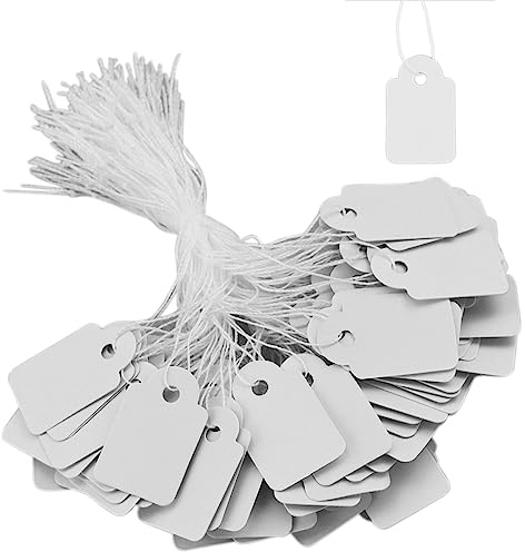SZXMDKH 200 White Jewelry Price Tags, 25mm x 15mm, Strung Labels