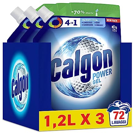Calgon Power Gel Anticalcare Lavatrice 4 in 1, Anticalcare per Lavatrici, Additivo per Capi Morbidi, 3 Confezioni da 1.2l di Additivo per una Protezione da Calcare, Corrosione, Sporco e Cattivi Odori