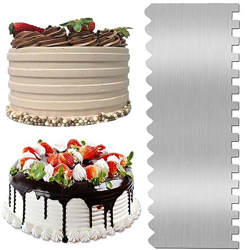 KAKOLOPT Edelstahl-Kuchenschaber, Glätter, Kuchendekoration, Zubehör, Set, 21,6 cm, Metallbankschaber zum Backen, Buttercreme, Glätter, Zuckerguss, Kuchenkamm, Kanten-Seitenkamm für Sahnekuchen