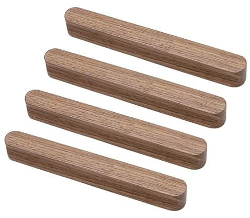 4 Stück Schrankgriffe, massives Holz, Schubladengriff, schwarz, Walnussholz, Möbelbeschläge, Zuglänge 150 mm, Griffe mit Schrauben für Möbel, Schrank, Kleiderschrank, Kommode, Schranktür