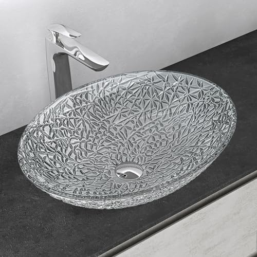 Mai & Mai Waschbecken Glas Aufsatzwaschbecken Glaswaschbecken Handwaschbecken Waschschale Oval Transparent BxTxH 50,5x36x15,5 cm Minerva05