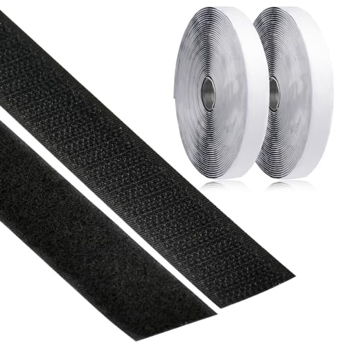 10M Klettband Selbstklebend,Extra Stark Doppelseitig Klebende,klettverschluss zum kleben,Selbstklebendes Klettband,20mm Breit, Schwarz