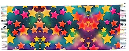 FWJZDSP Bunte Regenbogen-Sterne-Kaschmir-Schal mit Fransen, Plüsch-Kaschmir-Imitat-Schal mit einzigartigem einseitigen Druck, warmer Winter-Schal