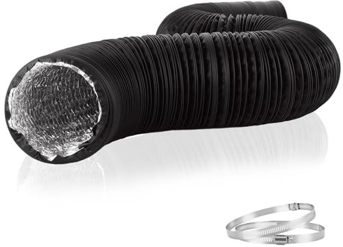 Flexibler Luftführungsschlauch, 15,2 cm, Schwarz, Aluminium-Trockner-Entlüftungsschlauch mit 2 Schraubklemmen für Heizung, Lüftung, Klimaanlage (HVAC), Bootsgebläse, Abluft für Zuchtzelte
