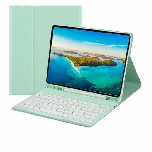 XFTeoux Funda con Teclado para iPad Mini 6 Generación 8.3 Pulgadas 2021,Set De Teclado Cute Round Key Slim Smart Cover Bluetooth Desmontable con Soporte para Lápiz para iPad Mini 6 TH,Verde