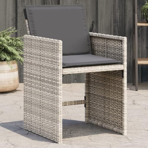 Tidyard Gartenstühle mit Kissen 4 STK.Gartenstuhl Campingstuhl,Gartenstuhl,Rattan-Gartensessel Sessel Rattansessel Stühle Hellgrau Poly Rattan